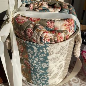 Brand new QVC quilt and shams with  storage bin